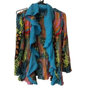 Rossi Roma Italy Womens Cardigan Animal Print Sea Abstract Fairy Art Size Medium